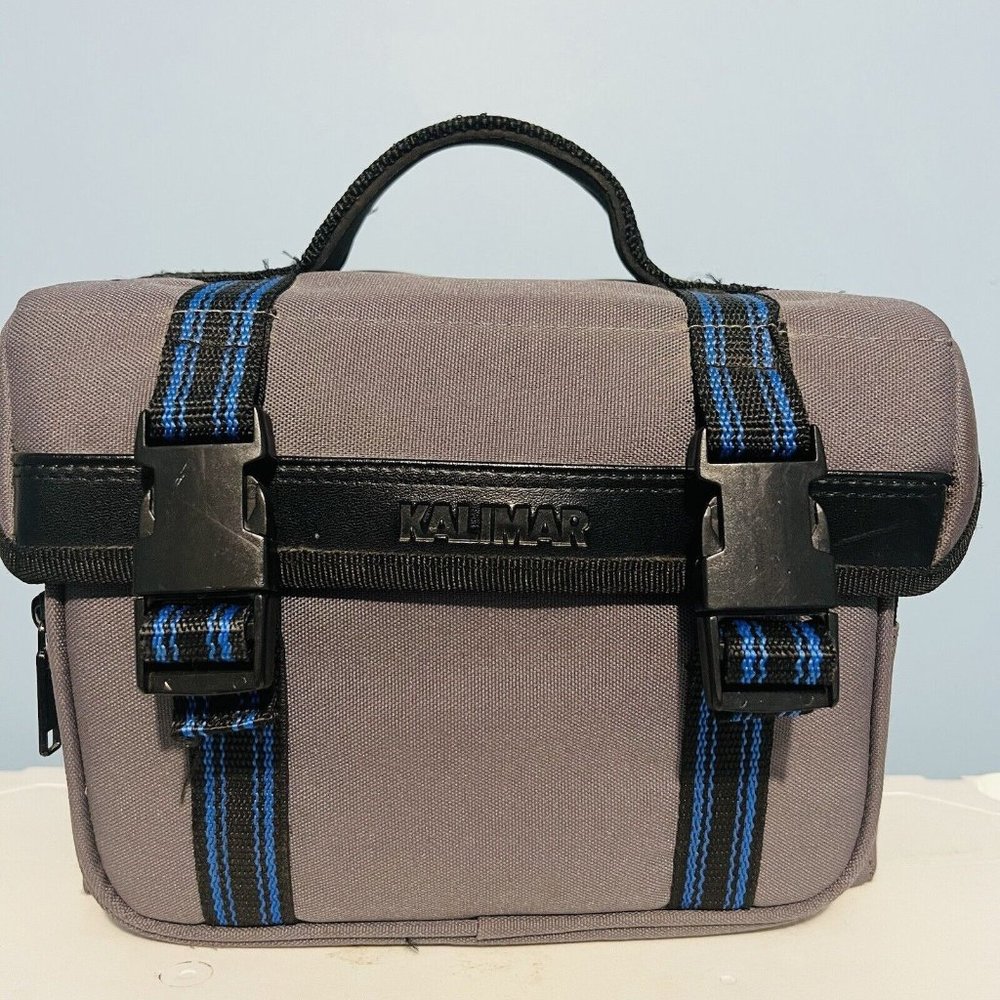 Kalimar Canvas Padded Camera Bag Strap Gray Black Blue Stripes